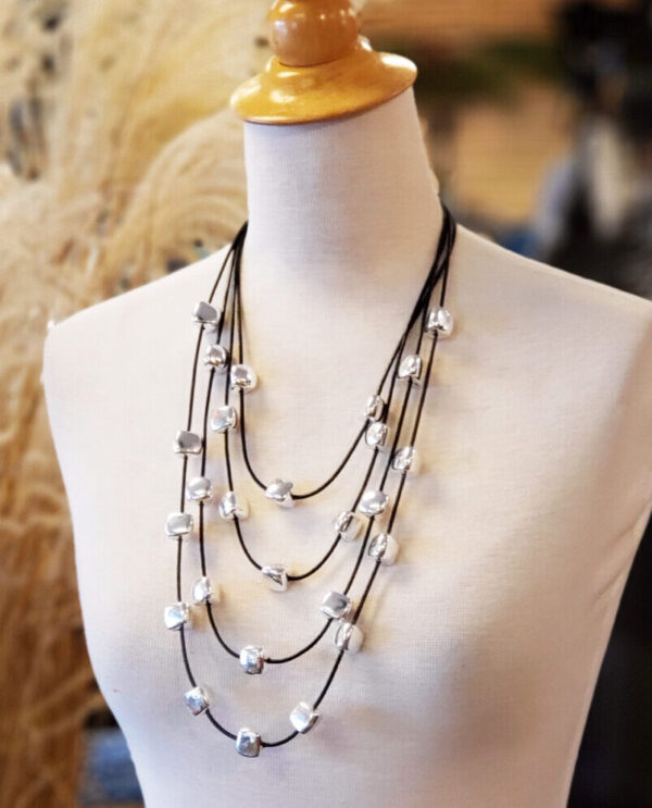 Silver and Leather Multi-Strand Necklace